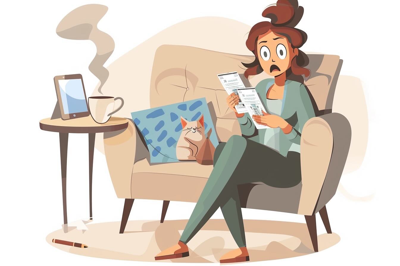 Illustration of a happy cat drinking tea.