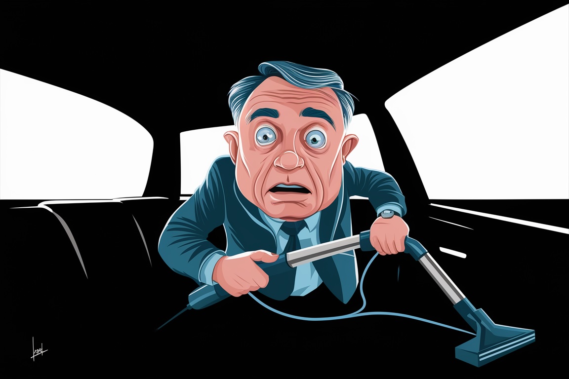 Illustration of someone vacuuming a car