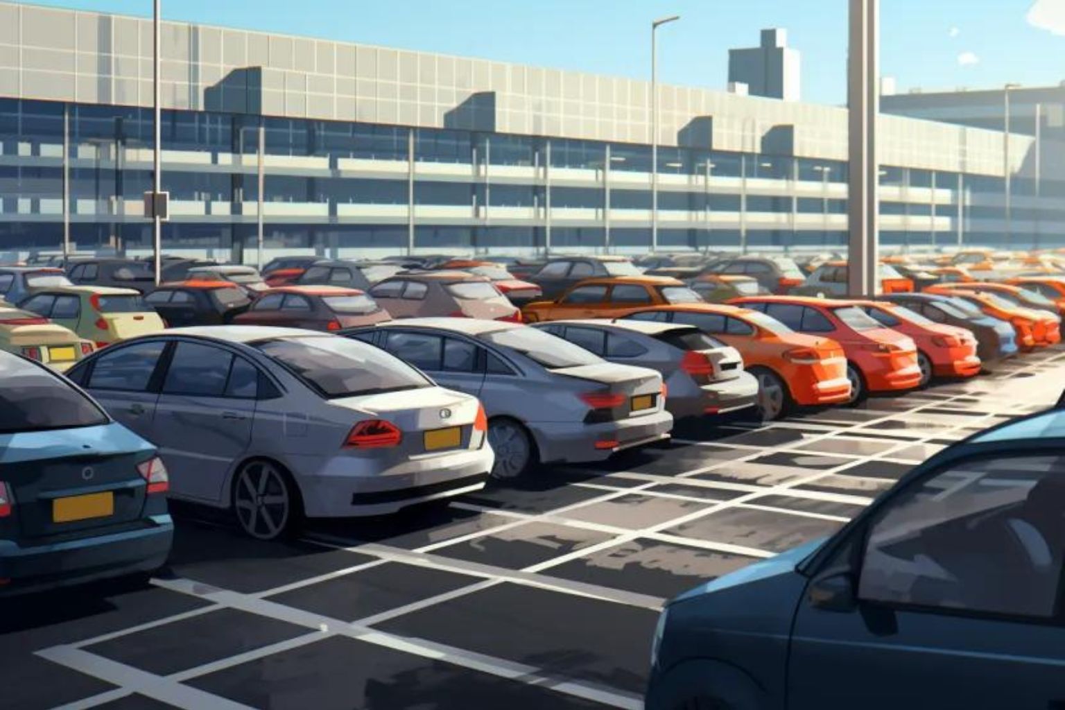 Airport parking lot with shuttle bus