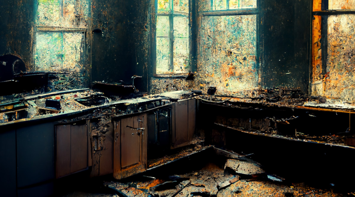 Home Depot kitchen with cabinets that are peeling.