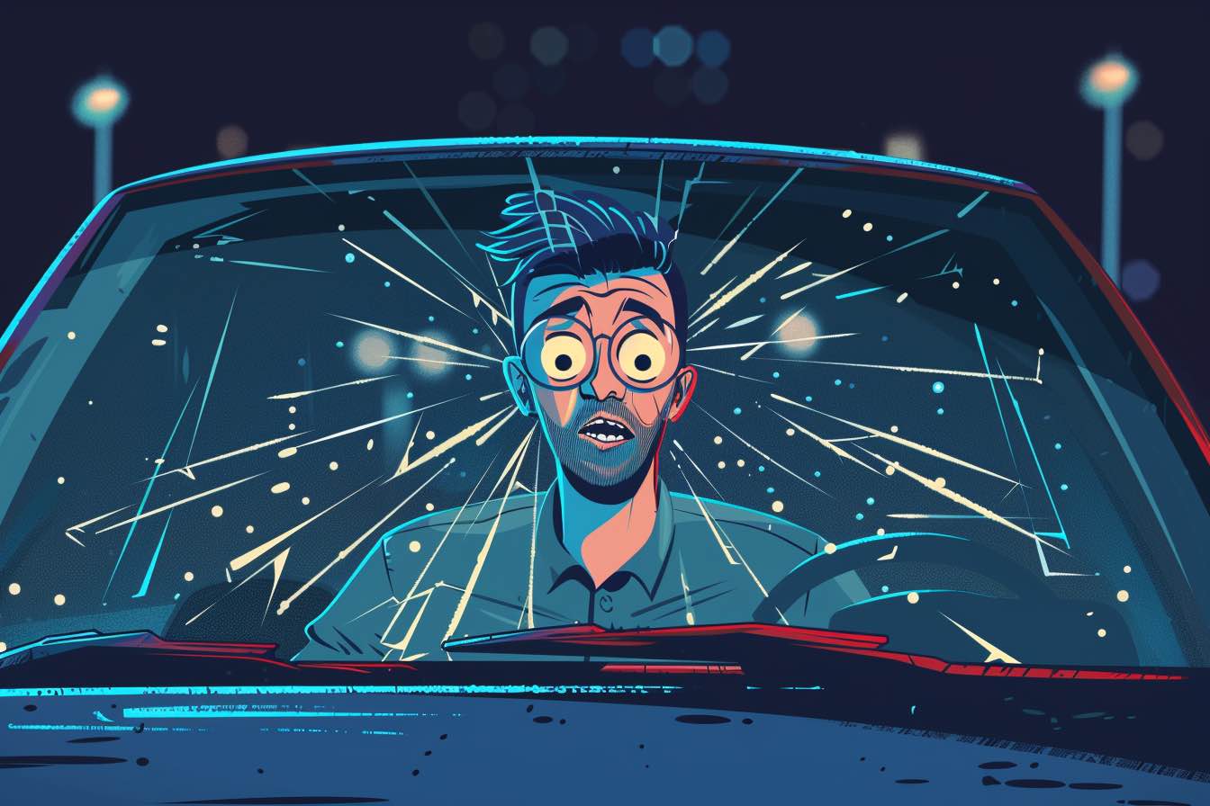 A shattered car windshield